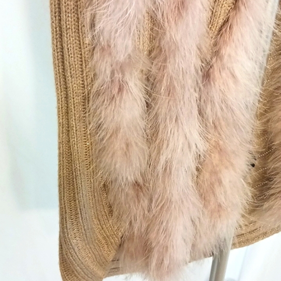 Chico's Feather Vest Wrap Jacket Topper Taupe Beige - FESTIVE & STUNNING! Sz M - Picture 7 of 16